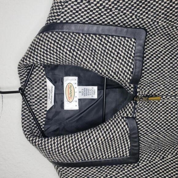 Talbots Women's 8P Wool/Silk Blend Leather Trim Woven Jacket (1761) - Picture 4 of 5